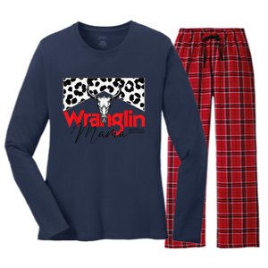 Wrangling Mama Bull Skull Leopard Western Mother's Day Women's Long Sleeve Flannel Pajama Set 