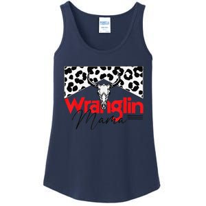 Wrangling Mama Bull Skull Leopard Western Mother's Day Ladies Essential Tank