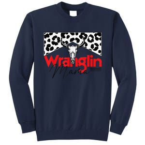 Wrangling Mama Bull Skull Leopard Western Mother's Day Tall Sweatshirt