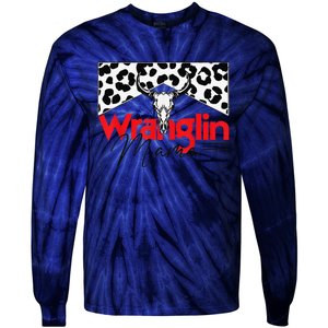 Wrangling Mama Bull Skull Leopard Western Mother's Day Tie-Dye Long Sleeve Shirt