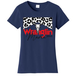 Wrangling Mama Bull Skull Leopard Western Mother's Day Women's T-Shirt