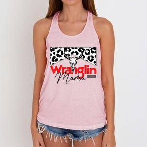 Wrangling Mama Bull Skull Leopard Western Mother's Day Women's Knotted Racerback Tank