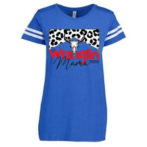 Wrangling Mama Bull Skull Leopard Western Mother's Day Enza Ladies Jersey Football T-Shirt