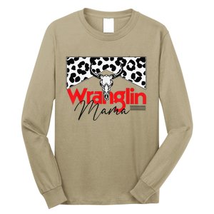 Wrangling Mama Bull Skull Leopard Western Mother's Day Long Sleeve Shirt