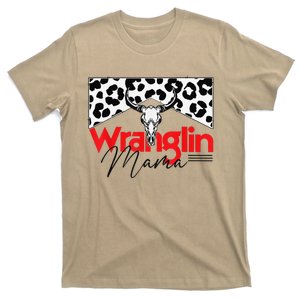 Wrangling Mama Bull Skull Leopard Western Mother's Day T-Shirt