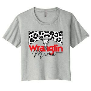 Wrangling Mama Bull Skull Leopard Western Mother's Day Women's Crop Top Tee