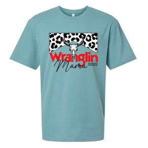 Wrangling Mama Bull Skull Leopard Western Mother's Day Sueded Cloud Jersey T-Shirt