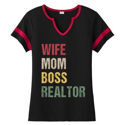 Wife Mom Boss Realtor Funny Gift Ladies Halftime Notch Neck Tee