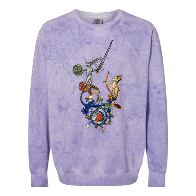 Weird Medieval Bestiary Killer Rabbits With Sword And Bow Colorblast Crewneck Sweatshirt