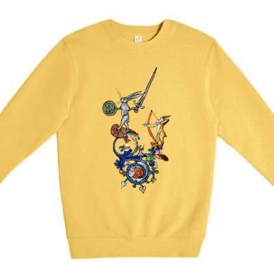 Weird Medieval Bestiary Killer Rabbits With Sword And Bow Premium Crewneck Sweatshirt