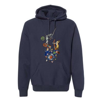 Weird Medieval Bestiary Killer Rabbits With Sword And Bow Premium Hoodie