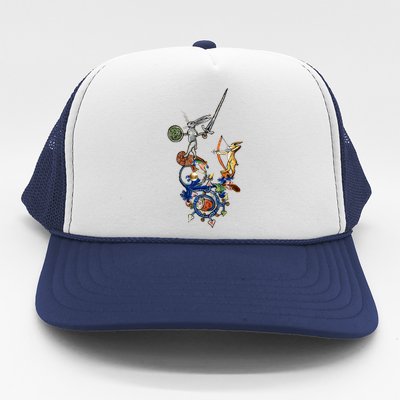 Weird Medieval Bestiary Killer Rabbits With Sword And Bow Trucker Hat