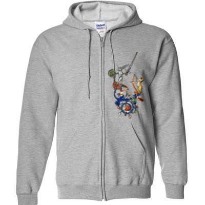 Weird Medieval Bestiary Killer Rabbits With Sword And Bow Full Zip Hoodie