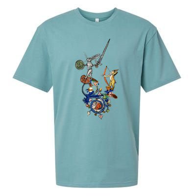 Weird Medieval Bestiary Killer Rabbits With Sword And Bow Sueded Cloud Jersey T-Shirt