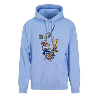 Weird Medieval Bestiary Killer Rabbits With Sword And Bow Unisex Surf Hoodie