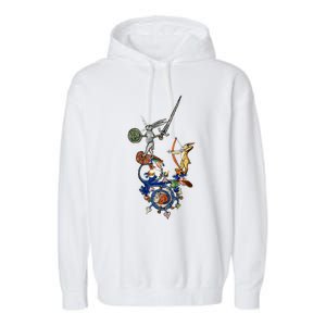 Weird Medieval Bestiary Killer Rabbits With Sword And Bow Garment-Dyed Fleece Hoodie