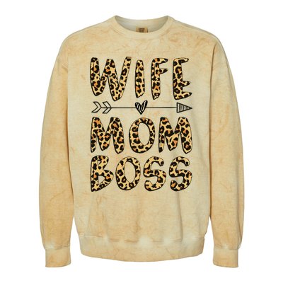 Wife Mom Boss Leopard Mother's Day Colorblast Crewneck Sweatshirt