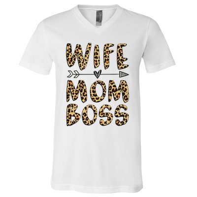 Wife Mom Boss Leopard Mother's Day V-Neck T-Shirt