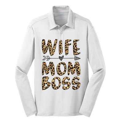 Wife Mom Boss Leopard Mother's Day Silk Touch Performance Long Sleeve Polo