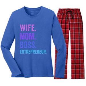 Wife Mom Boss Entrepreneur Funny Mom Wife Sayings Gift Women's Long Sleeve Flannel Pajama Set 