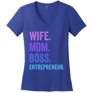 Wife Mom Boss Entrepreneur Funny Mom Wife Sayings Gift Women's V-Neck T-Shirt