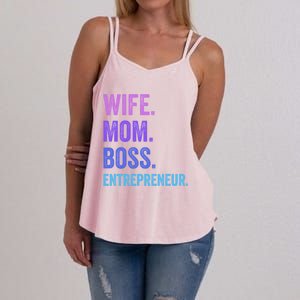 Wife Mom Boss Entrepreneur Funny Mom Wife Sayings Gift Women's Strappy Tank