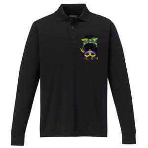 Wo Messy Bun Mardi Gras Feathered Mask Mardi Gras Party Gift Performance Long Sleeve Polo