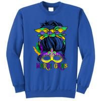 Wo Messy Bun Mardi Gras Feathered Mask Mardi Gras Party Gift Sweatshirt