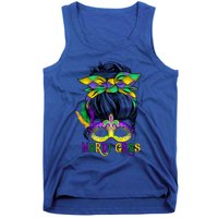 Wo Messy Bun Mardi Gras Feathered Mask Mardi Gras Party Gift Tank Top