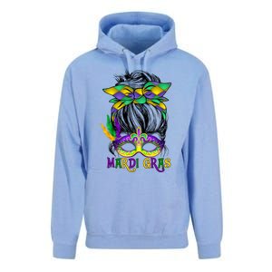 Wo Messy Bun Mardi Gras Feathered Mask Mardi Gras Party Gift Unisex Surf Hoodie