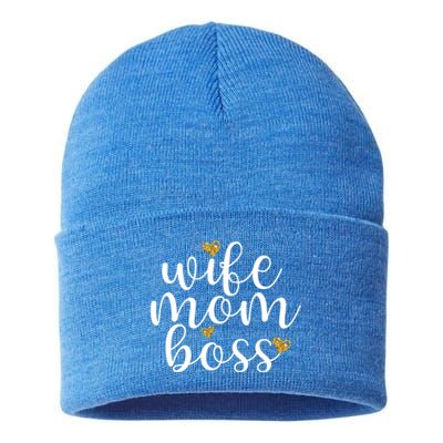 Wife Mom Boss Golden Heart Love Gift For Working Mama Cute Great Gift Sustainable Knit Beanie