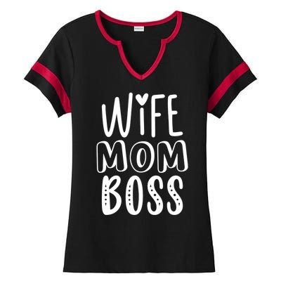 Wife Mom Boss Cute Gift Ladies Halftime Notch Neck Tee