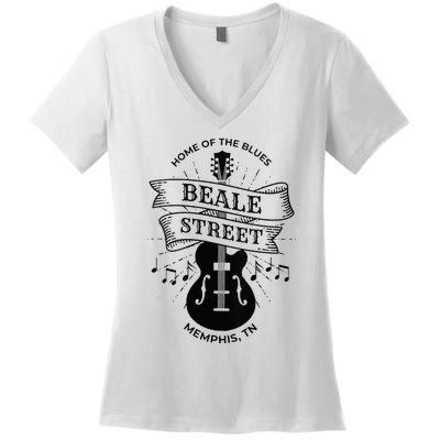 Womens Memphis Beale Street Tennessee Blues VNeck Women's V-Neck T-Shirt