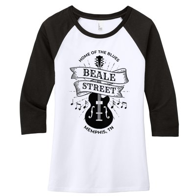 Womens Memphis Beale Street Tennessee Blues VNeck Women's Tri-Blend 3/4-Sleeve Raglan Shirt