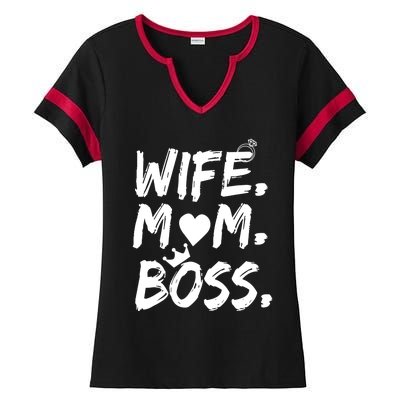 Wife Mom Boss Funny Mothers Day Ladies Halftime Notch Neck Tee