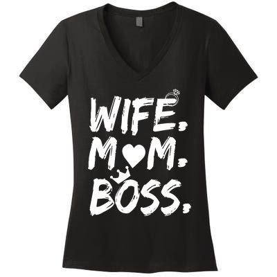 Wife Mom Boss Funny Mothers Day Women's V-Neck T-Shirt