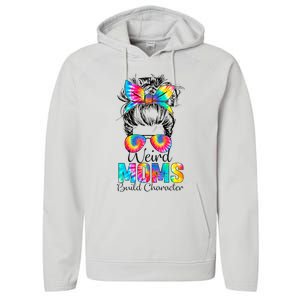 Weird Moms Build Character Tie Dye Messy Bun Mothers Day Performance Fleece Hoodie