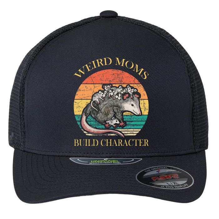 Weird Moms Build Character Opossum Flexfit Unipanel Trucker Cap