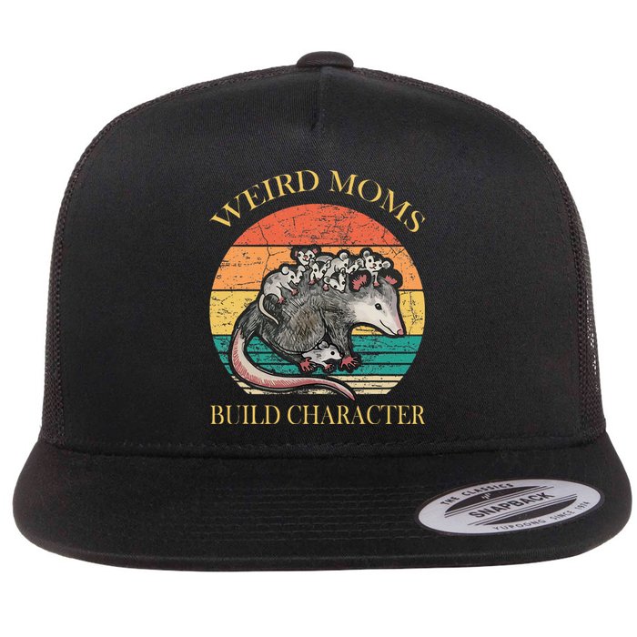 Weird Moms Build Character Opossum Flat Bill Trucker Hat