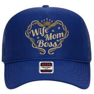 Wife Mom Boss Mother Mami Gift High Crown Mesh Back Trucker Hat