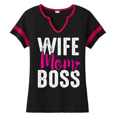 Wife Mom Boss Gift Ladies Halftime Notch Neck Tee