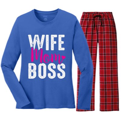 Wife Mom Boss Gift Women's Long Sleeve Flannel Pajama Set 