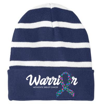 Warrior Metastatic Breast Cancer Awareness Striped Beanie with Solid Band