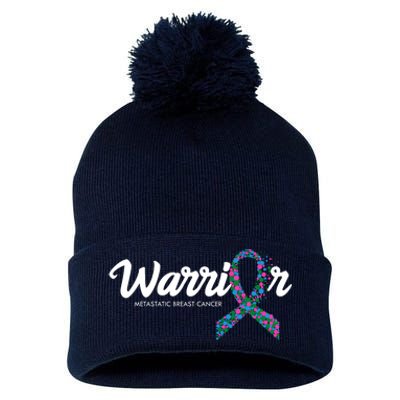 Warrior Metastatic Breast Cancer Awareness Pom Pom 12in Knit Beanie