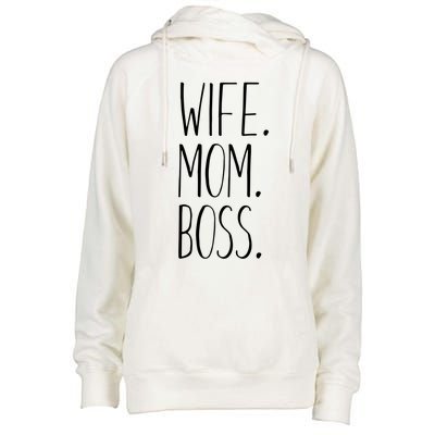 Wife Mom Boss Funny Gift Funny Mom Gift Womens Funnel Neck Pullover Hood