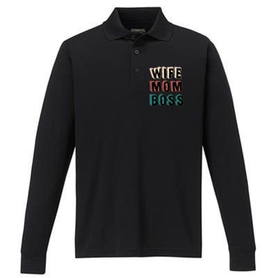 Wife Mom Boss Vintage Retro Happy Mother's Day Funny Gift Performance Long Sleeve Polo