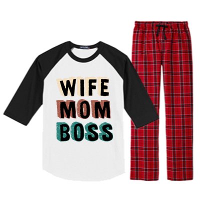 Wife Mom Boss Vintage Retro Happy Mother's Day Funny Gift Raglan Sleeve Pajama Set