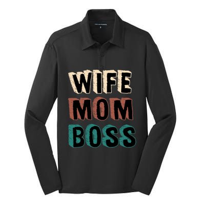 Wife Mom Boss Vintage Retro Happy Mother's Day Funny Gift Silk Touch Performance Long Sleeve Polo