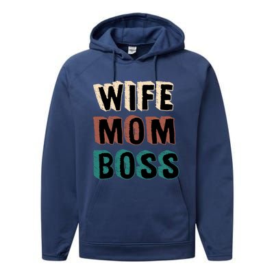 Wife Mom Boss Vintage Retro Happy Mother's Day Funny Gift Performance Fleece Hoodie