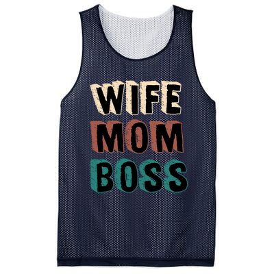 Wife Mom Boss Vintage Retro Happy Mother's Day Funny Gift Mesh Reversible Basketball Jersey Tank